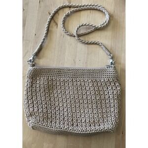 The Sak Crochet Crossbody Bag in Oak Beige Color Silvertone Hardware